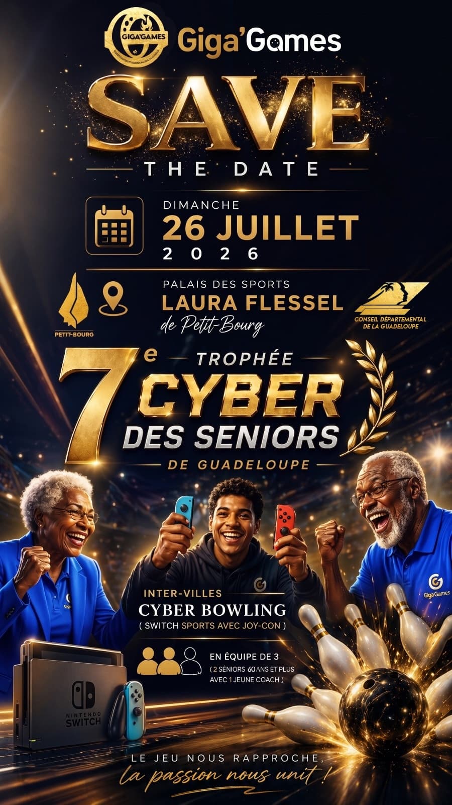 7th Cyber Seniors Trophy flyer, Sunday July 26, 2026, Palais des Sports Laura Flessel in Petit-Bourg